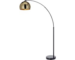 Teamson Home Arquer Booglamp Vloerlamp - Goud Lampenkap - Zwart Marmer Baseren