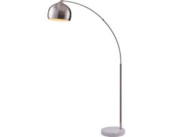 Teamson Home Arquer Booglamp Vloerlamp - Nikkel Afwerking Lampenkap - Wit Marmer Baseren