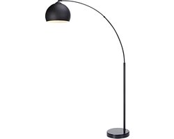 Teamson Home Arquer Booglamp - Zwart Lampenkap - Zwart Marmer Baseren - 170 cm hoog