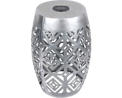 Teamson Home Bijzettafel voor Tuin - 2-in-1 Ronde Grote LED Lantaarn & Tafel - Zilver - 31,1cm