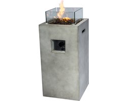 Teamson Home Grote Hoog Beton Propaan Gas Vuurtafel - Vuurkorf Buiten - Geen Rook - Terrashaard - Met Windscherm, Lavastenen & Omslag