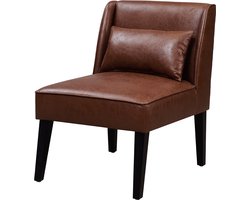Teamson Home Marc Lounge Stoel - Bruin Leer - Met Kussen Rugsteun en Solide Houten Poten - 24.5 x 29 x 30 (Inch)