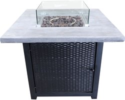 Teamson Home Propaan Gas Vuurtafel - Vierkant Rotan Vuurkorf Buiten - Geen Rook - Terrashaard - Met Windscherm, Lavasten & Omslag - 86 x 86 x 70 (cm)