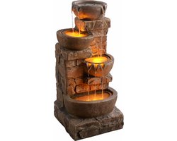 Teamson Home Tuin Water Fontein Met Lichten - Waterornament - 4-Laags Cascadeontwerp - Tuindecoratie - Bruin