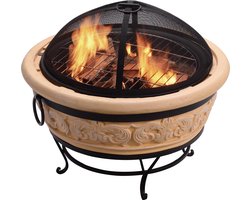 Teamson Home Vuurkorf Buiten - Vuurschaal - Terrashaard - Omvat Deksel & Pook - Beton - Natuurlijk Afwerking