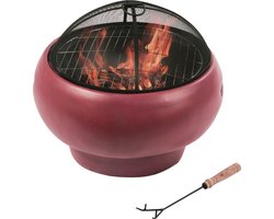 Teamson Home Vuurschaal Buiten - Ronde Beton Vuurkorf - Omvat Deksel & Pook - 53cm - Rood