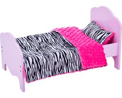 Teamson Kids Bed Voor 18" Poppen - Accessoires Voor Poppen - Kinderspeelgoed - Roze/Zebra