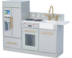 Teamson Kids Groot Modern Houten Speelkeuken - Kinderspeelgoed - Rollenspel Speelgoed - Zilver, Grijs en Goud