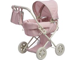 Teamson Kids Luxe Poppenwagen Voor Babypoppen - Accessoires Voor Poppen - Kinderspeelgoed - Roze/Grijs/Polka Dot
