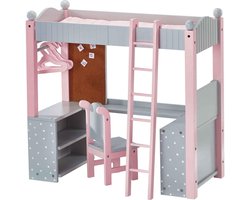 Teamson Kids Stapelbed en Bureau Voor 18" Poppen - Accessoires Voor Poppen - Kinderspeelgoed - Grijs/Roze