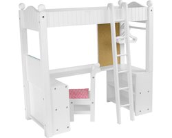 Teamson Kids Stapelbed en Bureau Voor 18" Poppen - Accessoires Voor Poppen - Kinderspeelgoed - Wit