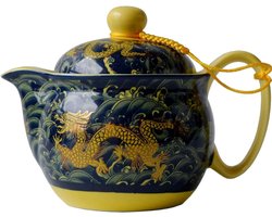 Teapot China Porcelain 12oz Dragon Navy Blue Stainless Filtration Infuser for Loose Tea (navy blue) - ShopVlot