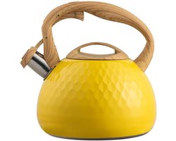 Teapot met Houten Handvat - 2.8 Liter Fluitketel - Geschikt voor Gasfornuis en Inductiekookplaat - Duurzaam Blauw
