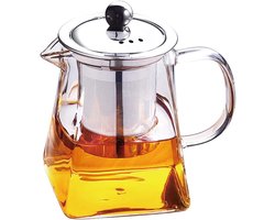 Tebery Square glass teapot with infuser, 750ml borosilicate teapot with heat-resistant Stainless Steel Infuser Strainer, transparent leaf teapots for loose tea