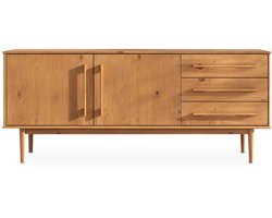 TECCA dressoir met 2 deuren en 3 laden, eiken - massief houten ladekast, verstelbare plank, woonkamer meubels in mid-century stijl, stijlvol halmeubilair met veel opbergruimte - sfeer