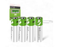 Tech Essentials AA USB-C Oplaadbare Batterijen - 4-Pack - 1.5V - 2600mWh - Li-ion - Lithium