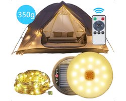 Tech Essentials Solar Camping Lichtsnoer - 100LEDs - 10M - Warm-Wit Licht - Tentlamp - USB-Oplaadbaar - Met Afstandsbediening - Oprolbaar - Kampeerlamp - Zonneenergie Hanglamp - Nood