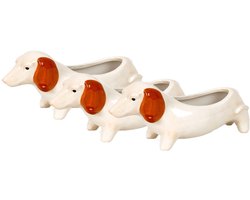 Teckel - 3 stuks - bloempot - bloembak - plantenbak - vaas - hond - teckelbloempot - wit - porselein - teckelvaas - set van 3 stuks -