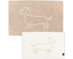 Teckel - badmat - hond - deurmat - badkamermat - mat - 50x80cm - beige - creme - taupe - teckelprint - dubbelzijdig