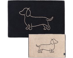 Teckel - badmat - hond - deurmat - badkamermat - mat - 50x80cm - beige - zwart - teckelprint - dubbelzijdig