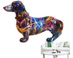 Teckel Beeldje - Hond Sculptuur - Woonkamer Decoratie - Uniek Graffiti Ontwerp - 20 cm Hoog - Kleurrijk
