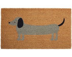 Teckel - Deurmat - Kokosvezel mat - Kokosmat - Hond - Bruin - Bruine deurmat - Grijze teckel - 62x42cm