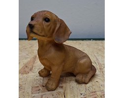 Teckel hond bruin beeldje -11cm hoog - polyresin - polystone - Decoratie - Woonaccessoires - Beeld - Teckel