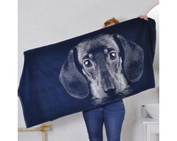 Teckel - hond - ruwharige teckel - handdoek - badhanddoek - teckel handdoek - strandlaken - katoen