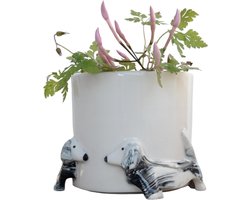 Teckel - hond - vaas - plantenbak - plantenhouder - bloempot - plantenbak - plant - porselein - zwart - marble look