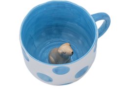 Teckel - mok - teckelmok - teckel mok - theemok - koffiemok - mok met teckel in - grote mok - 350ml - blauw gestipt