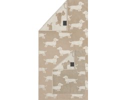 Teckel - set handdoek met gastenhanddoek - handdoekenset - teckel handdoek - handdoek 100x50cm - teckel gastenhanddoek - gastenhanddoek - 30x50cm - dubbelzijdig - beige - taupe - teckel silhouet - teckelprint