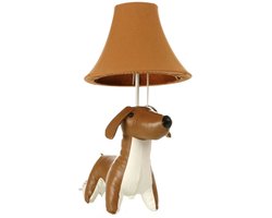 Teckel - teckel lamp - teckel tafellamp - teckel lamp met lampenkap - teckellamp - lederen teckellamp met lampenkap