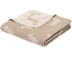 Teckel - teckel plaid - teckel deken - teckel deken - teckelplaid - beige - teckelprint - 200x150 - sprei - teckel sprei