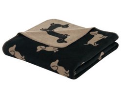 Teckel - teckel plaid - teckel deken - teckel deken - teckelplaid - beige - zwart - teckelprint - 200x150 - sprei - teckel sprei