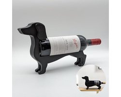 Teckel Wijnfleshouder - Decoratieve Wijnrek Voor Keuken Homebar - Zwart Design 14x18 cm