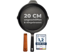 TECOR Gietijzeren Koekenpan Inductie 20 cm | Anti-Aanbak, Atuurlijk, Veelzijdig, Duurzaam | Braadpan Ideaal Voor Alle Warmtebronnen | Grote Inductiepan