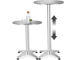 tectake® 2-in-1 Statafel en Eettafel - Ø 60 cm - Ronde Bistrotafel - Bartafel van Aluminium - In Hoogte Verstelbare Tafel Tussen 70 cm en 110 cm - Partytafel - Tuintafel - Balkontafel - Biertafel - Weerbestendig - Ø 60 cm - Zilver