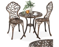 tectake® 2-Persoons Bistroset - Vintage Bistrotafel met 2 Bistrostoeltjes - Aluminium Bistro Set voor Tuin, Terras of Balkon - Weerbestendig - Bronskleurig