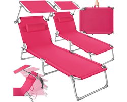 tectake® - 2 x ligbed Zonnestoel - set van 2 ligbedden - 4 standen , inklapbaar – pink - 68 x 190 x 28 cm