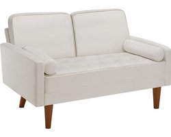 tectake® 2-zits Bank - Zitbank - 135 x 76 x 85 cm - Fluwelen Bekleding - Zitkussen van 15 cm dik - Binnenvering en Doorgestikt Patroon - Scandinavisch Design - Wasbaar - Fluweel Crème