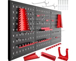 tectake® 3-delige Gereedschapswand van Metaal - 120 x 60 x 2 cm - Geperforeerde Plaat - Inclusief Gereedschapshouderset met Haken - Wandreksysteem voor Werkbank, Garage, Werkplaatsinrichting - Pegboard