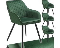 tectake® 4 x Stoel Marilyn - Elegante Fluwelen Gestikte Eetkamerstoelen in Donkergroen/Zwart