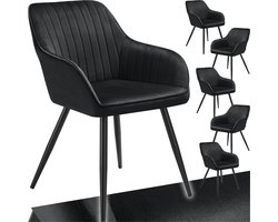 tectake® 6 x Stoel Marilyn - Elegante Fluwelen Gestikte Eetkamerstoelen in Zwart/Zwart