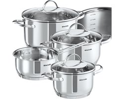 tectake® 7-delige Kookpannenset Bologna - Kookpottenset - Kookpan - Steelpan - RVS Pannen - Pannenset - Geschikt voor Inductie en Gasfornuis - Kookpotten met Glazen Deksel, Stoomafvoer en Spiraalbodem - Vaatwasserbestendig