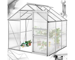 tectake® Aluminium Kas - 190 x 185 x 195 cm - Kas, Tomatenhuis, broeikas , Plantenhuis - UV-Bestendig, 4 mm Paneel - Schuifdeur & Dakraam - Bescherming Tegen Kou, Regen en Vorst - Zonder Fundering