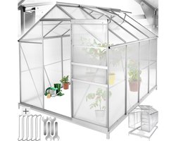 tectake® Aluminium Kas - 250 x 185 x 195 cm - Kas, Tomatenhuis, broeikas , Plantenhuis - UV-Bestendig, 4 mm Paneel - Schuifdeur & Dakraam - Bescherming Tegen Kou, Regen en Vorst - Met Fundering