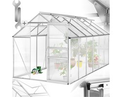 tectake® Aluminium Kas - 375 x 185 x 195 cm - Kas, Tomatenhuis, broeikas, Plantenhuis - UV-Bestendig, 4 mm Paneel - Schuifdeur & Dakraam - Bescherming Tegen Kou, Regen en Vorst - Zonder Fundering