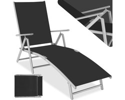 tectake® aluminium ligstoel - ligbed - opklapbare tuinligstoel met armleuningen - verstelbare rugleuning - weerbestendig - ideaal voor balkon, tuin, terras of camping - zwart/zilver