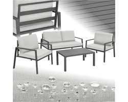 tectake® Aluminium Loungeset Göteborg - Tuinset met 2 Fauteuils - Tuinbank - Bijzettafel - Met Kussens - Zitgroep met Tafel voor Balkon, Tuin, Terras - Tuinmeubels - Weerbestendig - Lichtgrijs