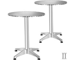 tectake® Aluminium Statafels - Ø60 cm - Set van 2 Bistrotafels - Klaptafels - Terrastafel - In Hoogte Verstelbaar van 75 tot 115 cm - Zilver - Opklapbaar - Partytafels - Geschikt voor Binnen en Buiten